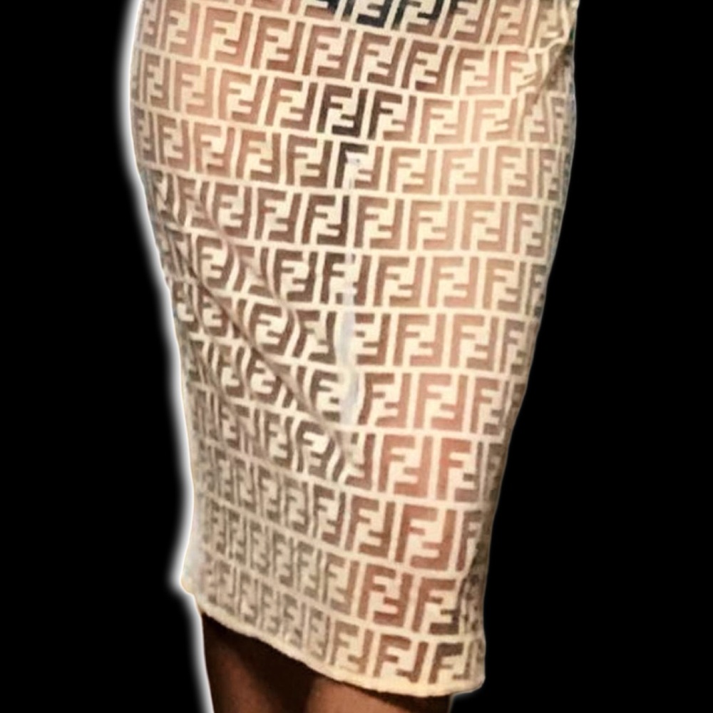 Vintage Fendi Monogram Logo FF Zucca Dress (nude) Sheer Nylon Lace - Picture 13 of 15